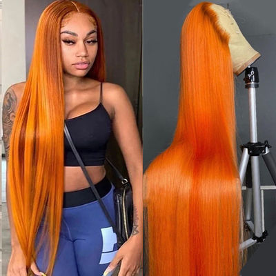 Ginger Orange Straight Lace Frontale Perrucche Per Capelli Umani Pre-Plucked Per Donne