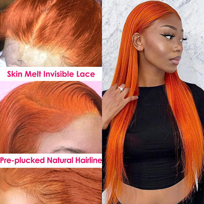 Ginger Orange Straight Lace Frontale Perrucche Per Capelli Umani Pre-Plucked Per Donne
