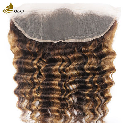 Pianoforte 4/27 Deep Wave Lace Chiusura frontale Capelli brasiliani Chiusura trasparente 13X4