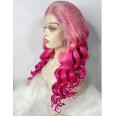 Pereggia di pizzo per capelli umani a onda libera di colore rosa personalizzata in vendita