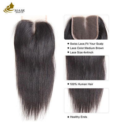 100% capelli umani 4*4 Chiusura a pizzo Colore naturale Chiusura a pizzo braziliana