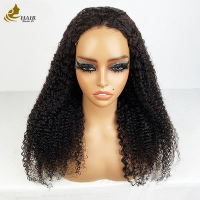 4*4 Frontale di pizzo capelli umani vergini naturali nero parrucche a riccioli con strisce antiscivolo