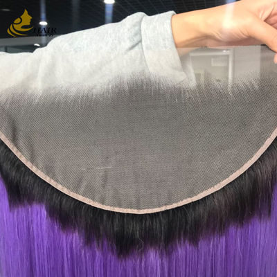 T1b/Purple Virgin Human Straight Hair 13*6 Chiusura frontale a pizzo con pizzo marrone chiaro