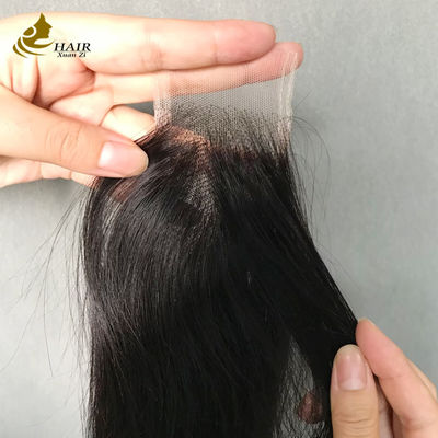 Chiusura in pizzo trasparente di capelli umani neri naturali lisci 2x6