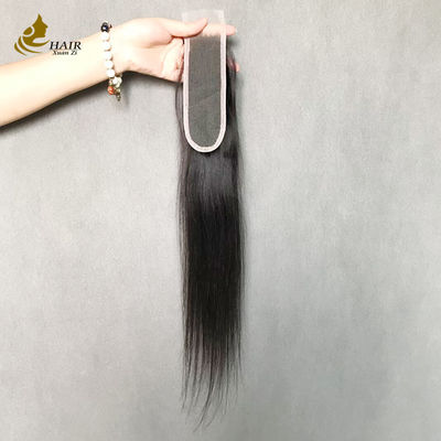 Chiusura in pizzo trasparente di capelli umani neri naturali lisci 2x6