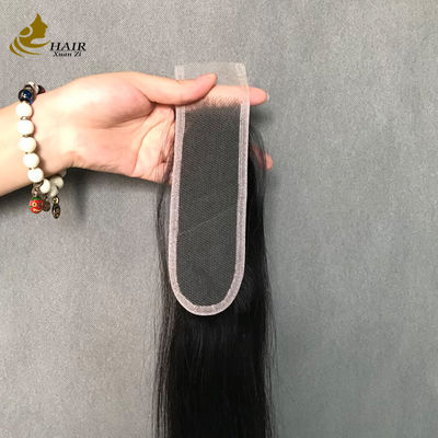 Chiusura in pizzo trasparente di capelli umani neri naturali lisci 2x6
