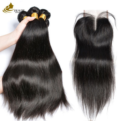 Non trasformato 3 fasci di capelli vergini fasci di capelli umani colore naturale con chiusura