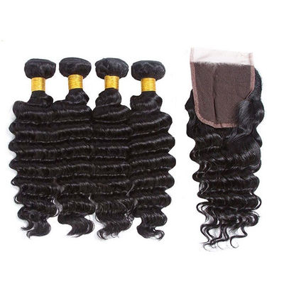 12A Grade Deep Wave Virgin Human Hair Bundles 95-100g Con Chiusura Personalizzata