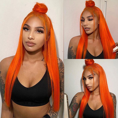 Ginger Orange Straight Lace Frontale Perrucche Per Capelli Umani Pre-Plucked Per Donne