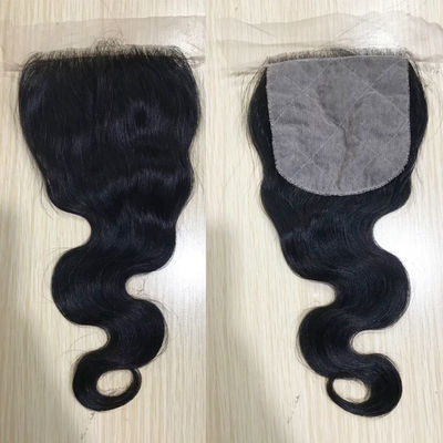 Passa l'ago Chiusura in pizzo di capelli umani 4*4 Pizzo trasparente Body Wave Nero naturale Chiusura