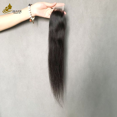 Chiusura in pizzo trasparente di capelli umani neri naturali lisci 2x6