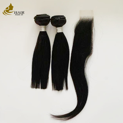 2 pezzi 10 pollici fasci di capelli e HD 2 * 6 chiusura dei capelli capelli umani vergini naturale nero rettilineo capelli trama