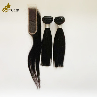 2 pezzi 10 pollici fasci di capelli e HD 2 * 6 chiusura dei capelli capelli umani vergini naturale nero rettilineo capelli trama