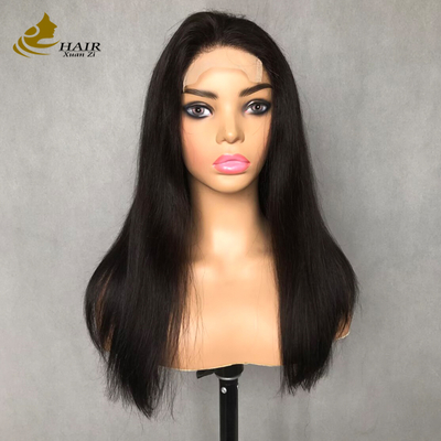Parrucca frontale in pizzo 4*4 con capelli umani lisci neri naturali da 22 pollici