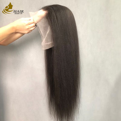 Parrucca di capelli umani con lace front, lisci e ricci, effetto esotico, pre-spiumata, effetto Yaki 360